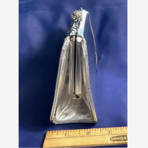 Vintage 1950s Silver Rhinestone Clutch Purse Evening Bag Retro Glam - Picture 6 of 6